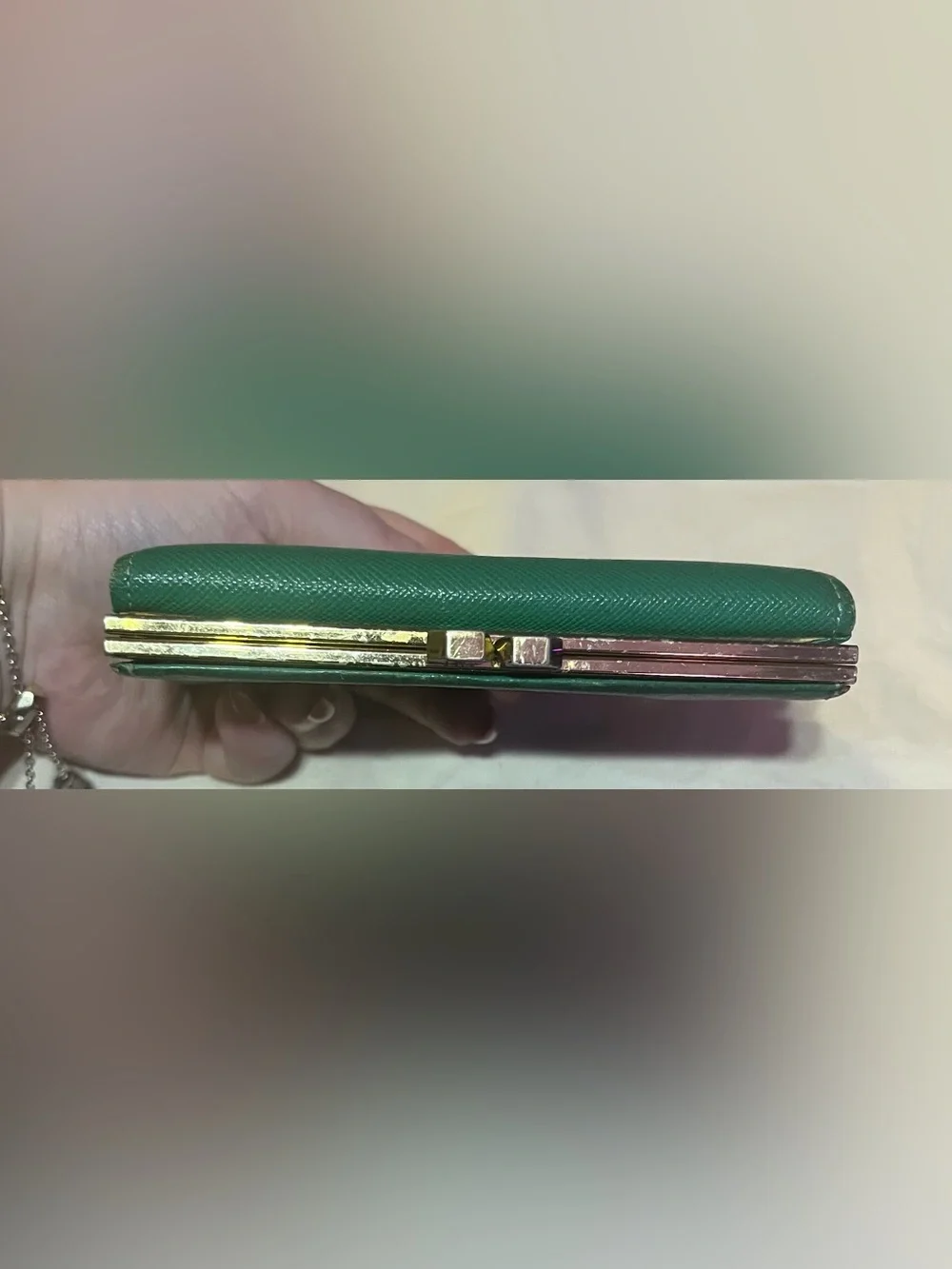 Authentic Yves Saint Laurent Teal Textured Leather Wallet with Heart Emblem - Picture 6 of 11